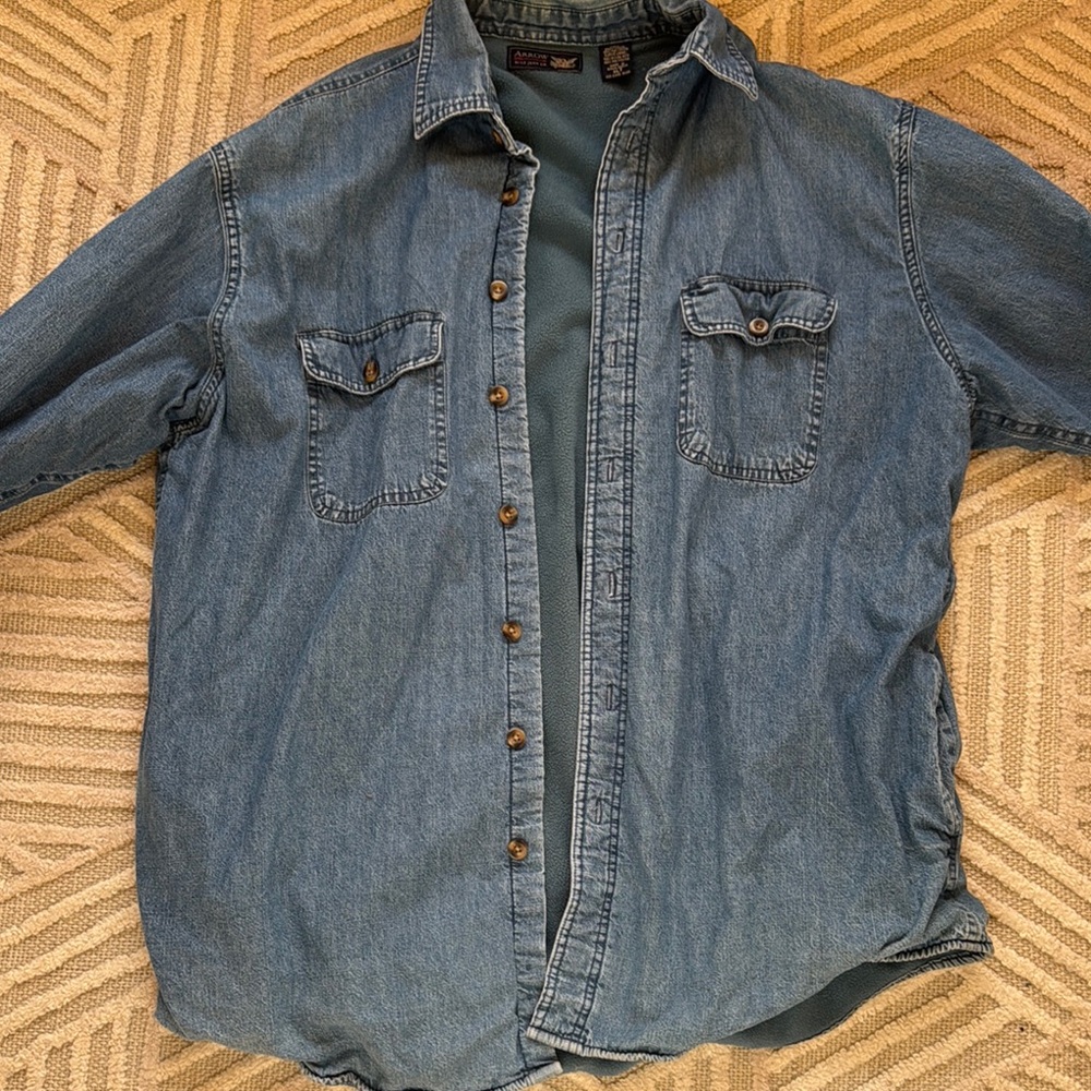 Vtg Denim Button-Up Shirt fleece lined
